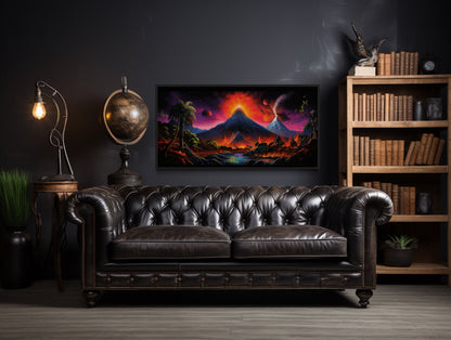 Erupting Volcano On Alien Plant Sci Fi Framed Canvas Wall Art