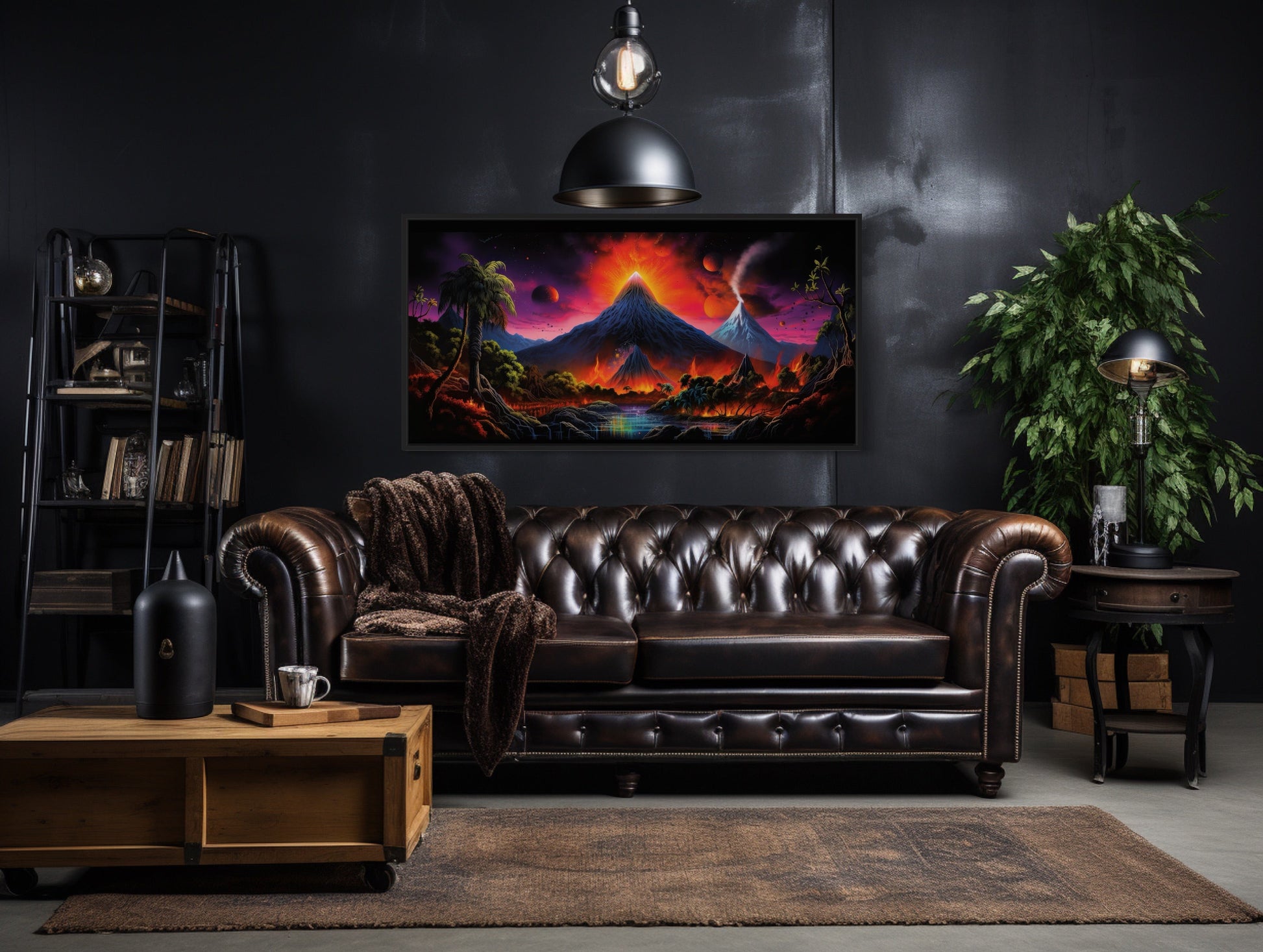 Erupting Volcano On Alien Plant Sci Fi Framed Canvas Wall Art