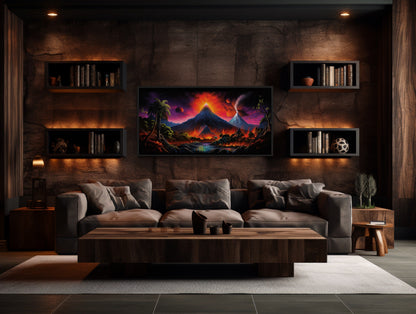 Erupting Volcano On Alien Plant Sci Fi Framed Canvas Wall Art