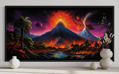 Erupting Volcano On Alien Plant Sci Fi Framed Canvas Wall Art