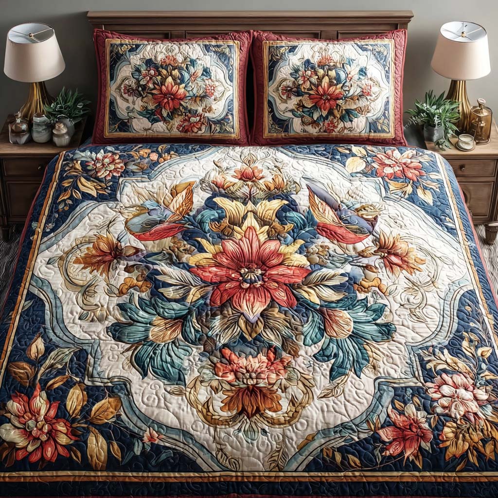 Eternal Bloom 3-Piece Quilted Bedding Set - Single (59" x 70")
