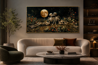 Romantic Gothic Wall Art – Eternal Love Skeletons Floral Gothic Decor for Couples Bedroom