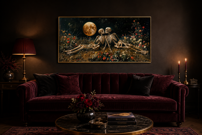 Romantic Gothic Wall Art – Eternal Love Skeletons Floral Gothic Decor for Couples Bedroom