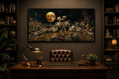 Romantic Gothic Wall Art – Eternal Love Skeletons Floral Gothic Decor for Couples Bedroom