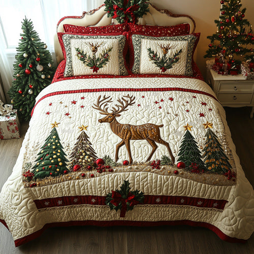 Evergreen Reindeer 3-Piece Quilted Bedding Set - Single (59" x 70")