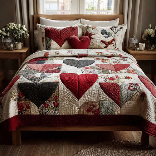 Everlasting Hearts 3-Piece Quilted Bedding Set - Single (59" x 70")