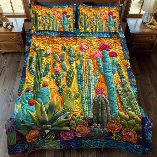 Exquisite Desert Cactus 3-Piece Quilted Bedding Set - Single (59" x 70")