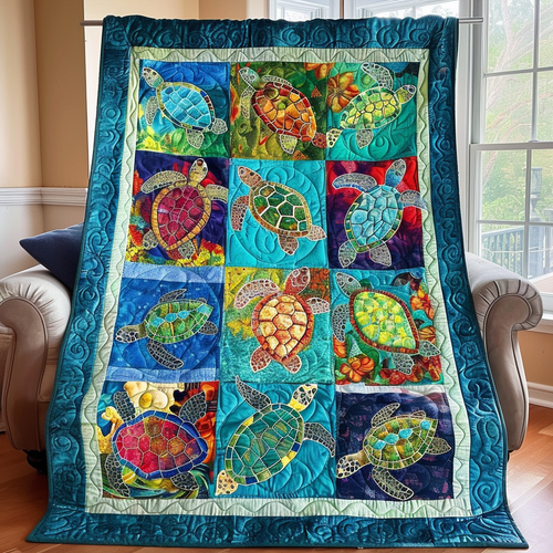Exquisite Turtles Quilted Blanket - Throw (55" x 60")