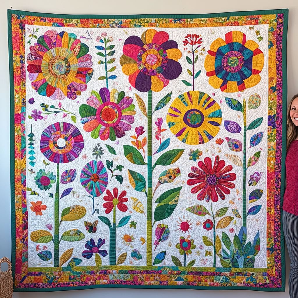 Eye-catching Flowers Quilted Blanket - Throw (55" x 60")