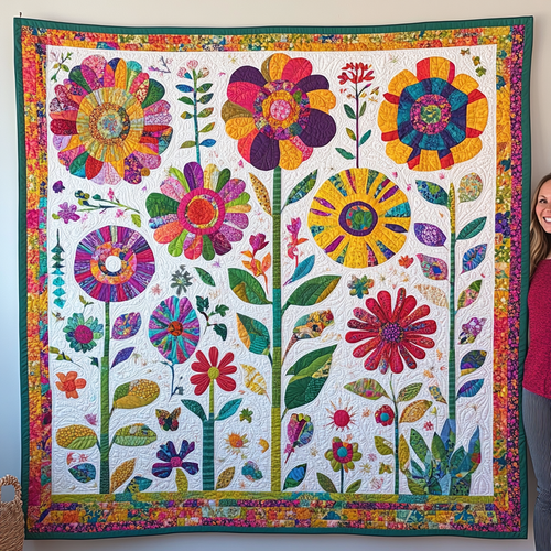 Eye-catching Flowers Quilted Blanket - Throw (55" x 60")