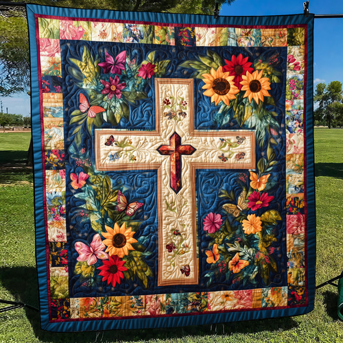 Faithful Cross Quilted Blanket - Throw (55" x 60")