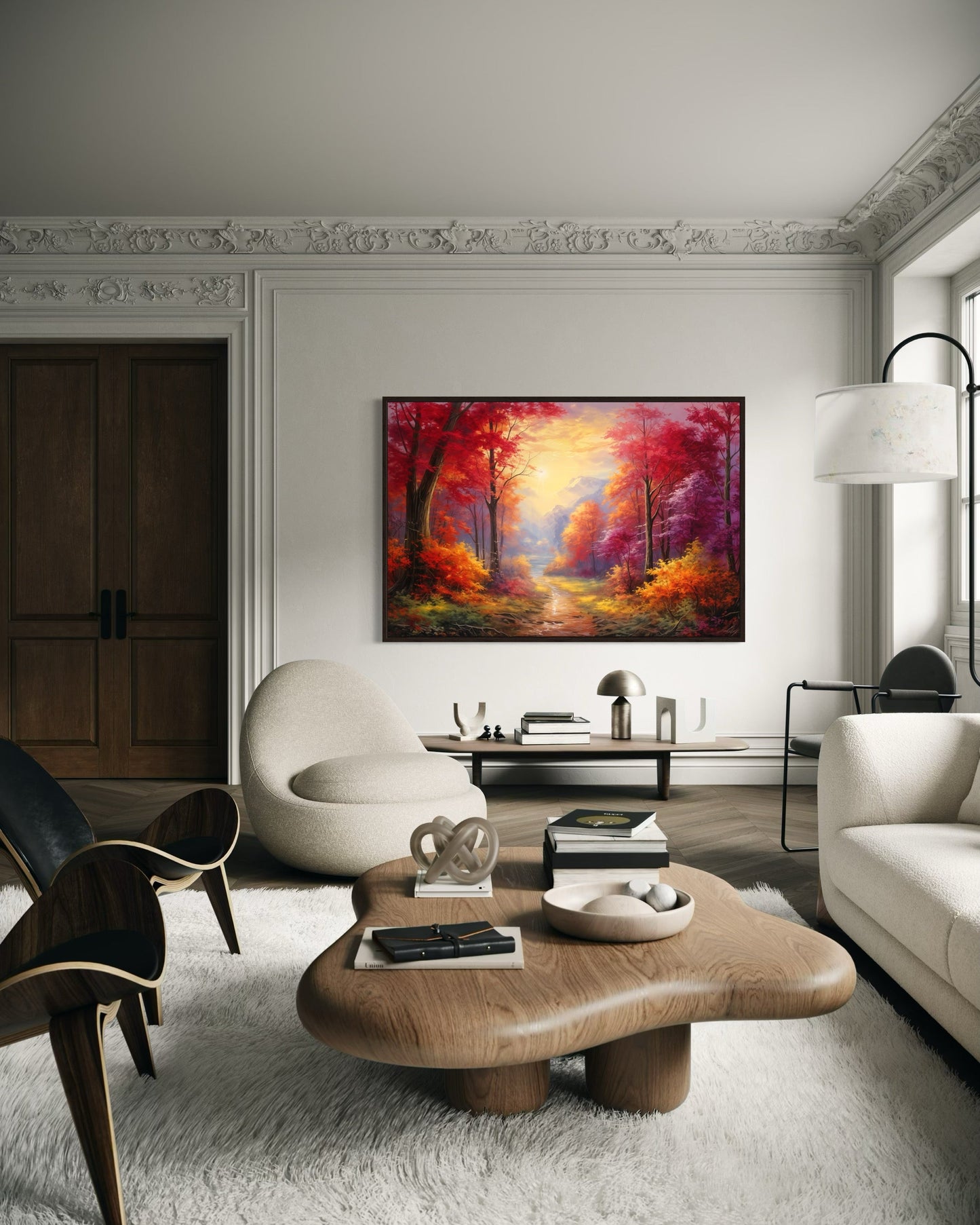 Fall Forest at Sunrise Framed Canvas Wall Art
