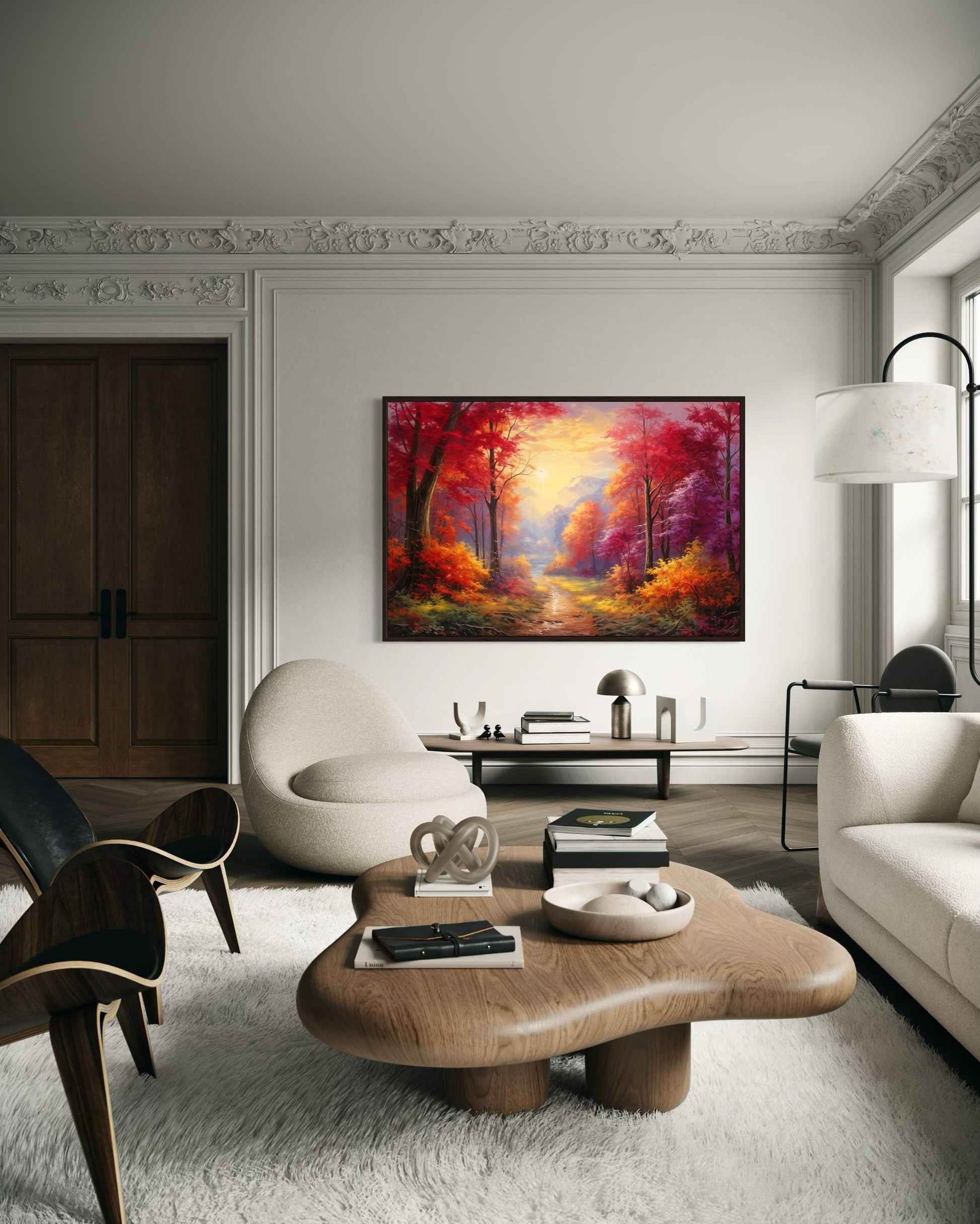 Fall Forest at Sunrise Framed Canvas Wall Art