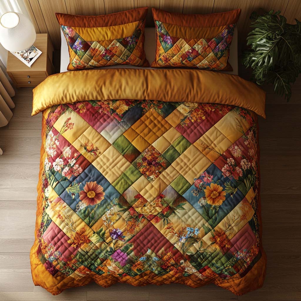 Fall Blossom Charm 3-Piece Quilted Bedding Set - Single (59" x 70")