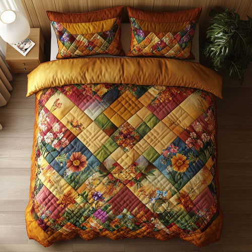 Fall Blossom Charm 3-Piece Quilted Bedding Set - Single (59" x 70")