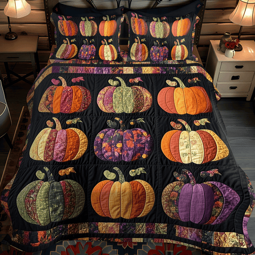 Fall Pumpkin 3-Piece Quilted Bedding Set - Single (59" x 70")