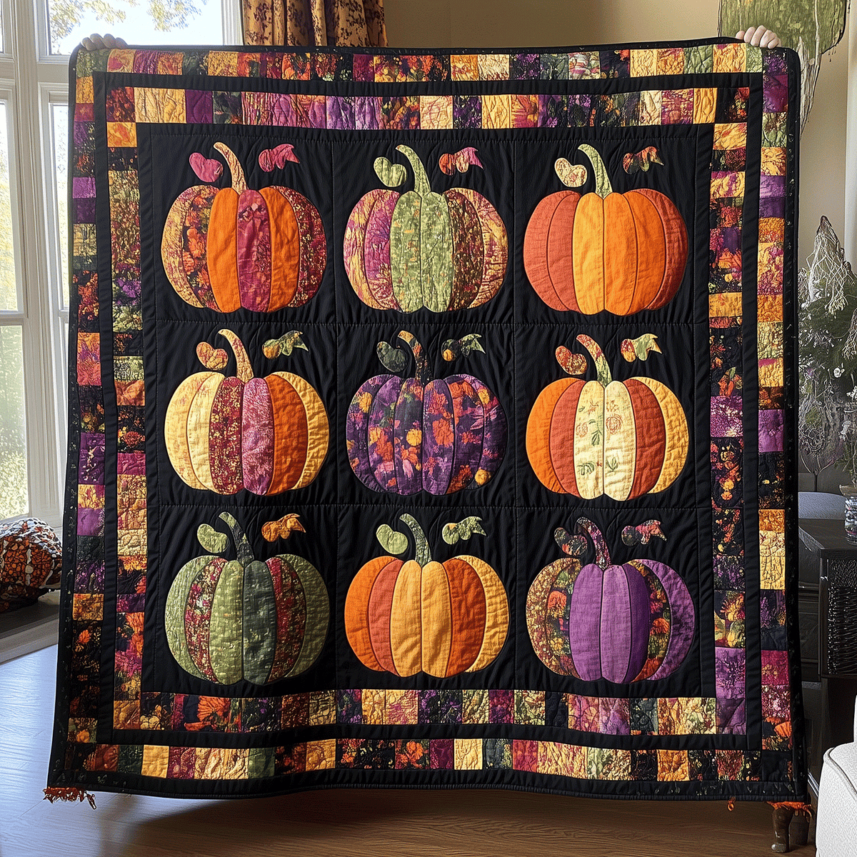 Fall Pumpkin Quilted Blanket - Throw (55" x 60")