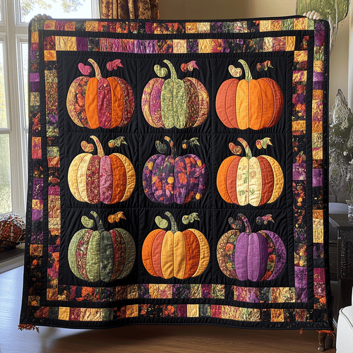 Fall Pumpkin Quilted Blanket - Throw (55" x 60")