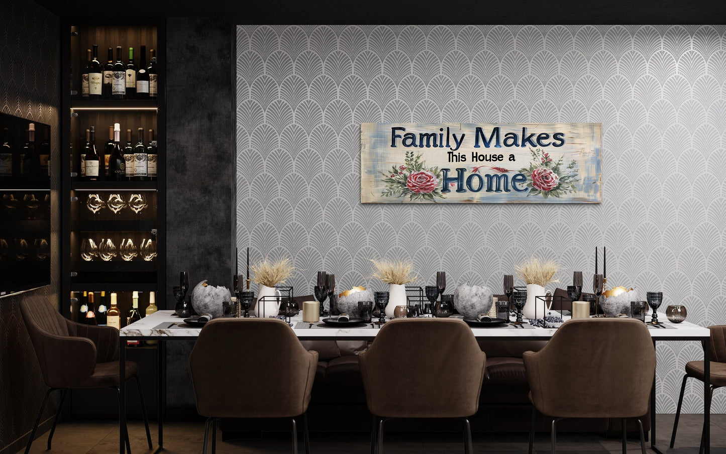 Family Sign - Family Makes This House A Home Above Door Or Farmhouse Dining Room Canvas Wall Art