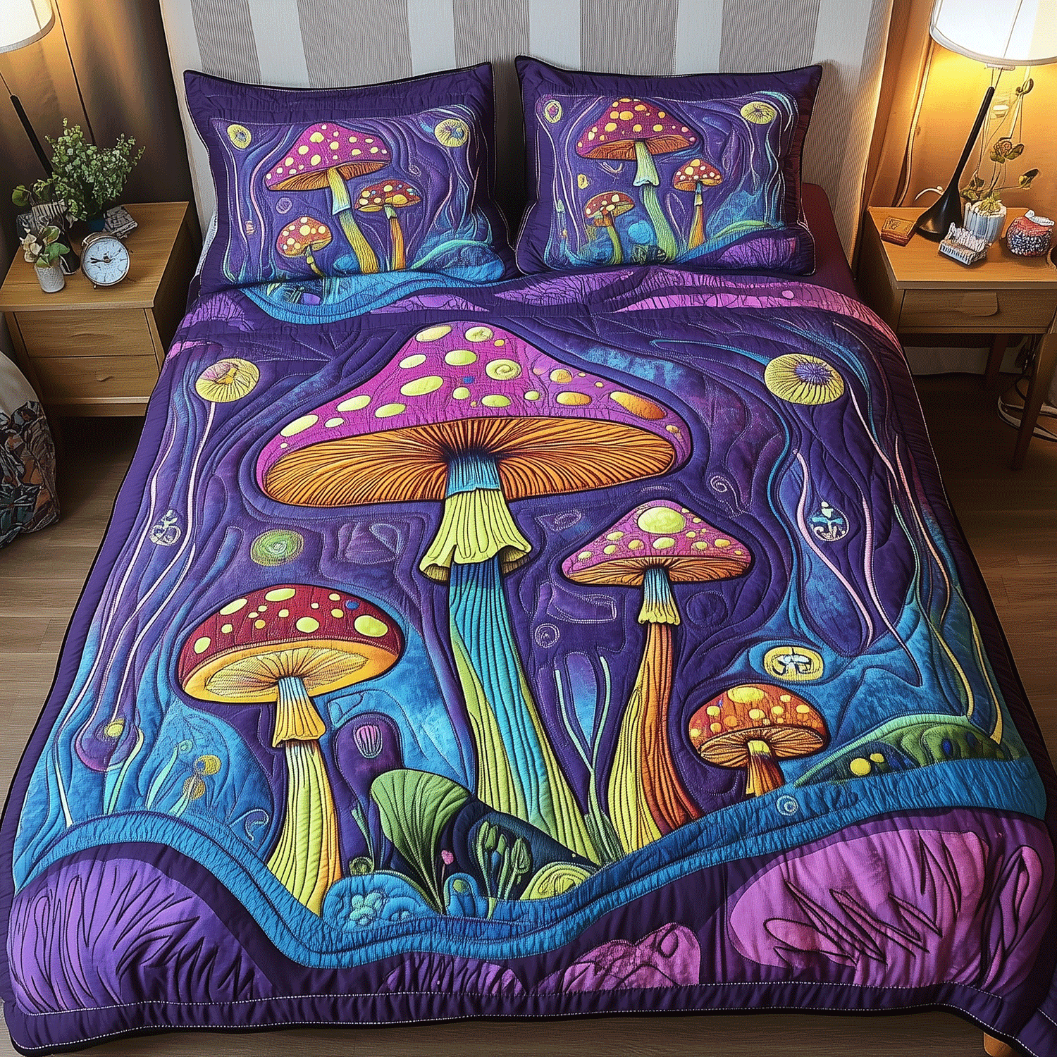 Fanciful Fungi 3-Piece Quilted Bedding Set - Single (59" x 70")