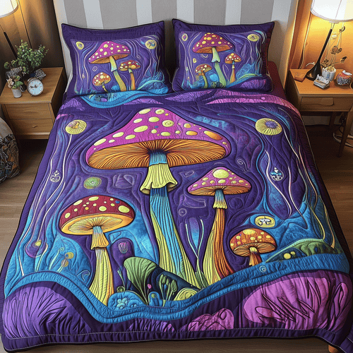 Fanciful Fungi 3-Piece Quilted Bedding Set - Single (59" x 70")