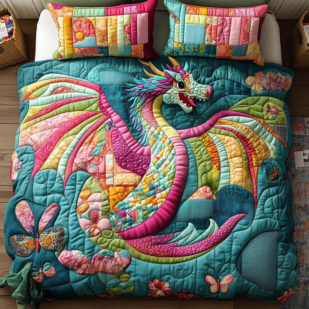 Fantasy Dragon 3-Piece Quilted Bedding Set - Single (59" x 70")