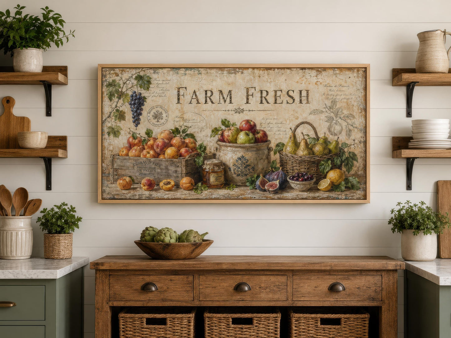 Farm Fresh Fruit Wall Art | Vintage Farmhouse Kitchen Sign