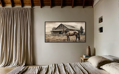 Farm Horse Near Old Barn Rustic Farmhouse Canvas Wall Art