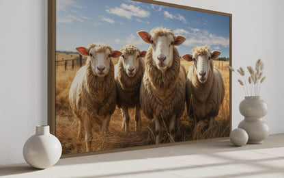 Farm Sheep In The Field Framed Canvas Wall Art for Farmhouse Kitchen