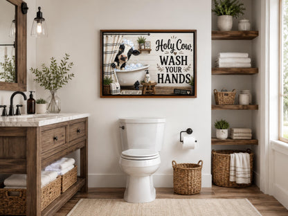 Farmhouse Bathroom Wall Art – Funny Cow Bathroom Decor | Wash Your Hands Canvas