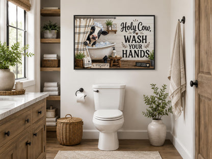 Farmhouse Bathroom Wall Art – Funny Cow Bathroom Decor | Wash Your Hands Canvas