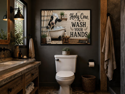 Farmhouse Bathroom Wall Art – Funny Cow Bathroom Decor | Wash Your Hands Canvas