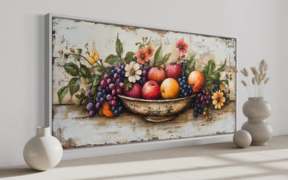 Farmhouse Kitchen Wall Art - Rustic Fruit Bowl Painting On Wood Canvas Print