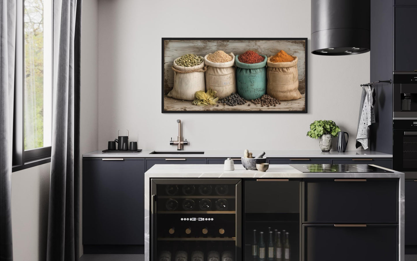Farmhouse Kitchen Wall Art With Rustic Spices In Sacks