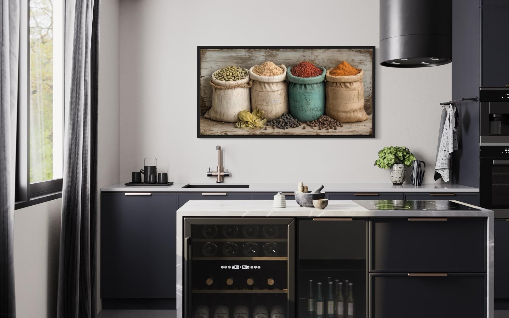 Farmhouse Kitchen Wall Art With Rustic Spices In Sacks