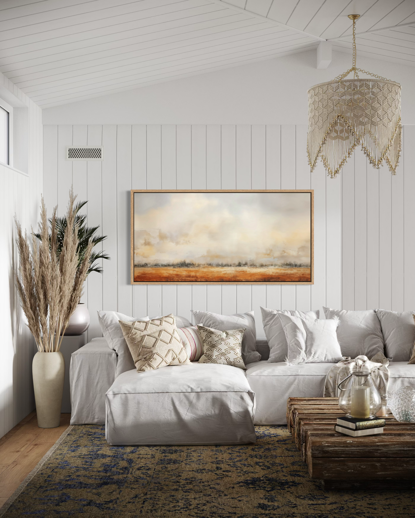 Farmhouse Wall Art - Minimalist Farm Canvas Art | Neutral Rustic Farm Field Painting