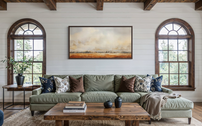 Farmhouse Wall Art - Minimalist Farm Canvas Art | Neutral Rustic Farm Field Painting