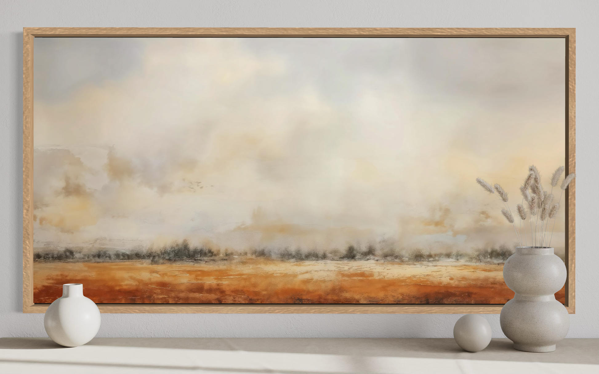 Farmhouse Wall Art - Minimalist Farm Canvas Art | Neutral Rustic Farm Field Painting