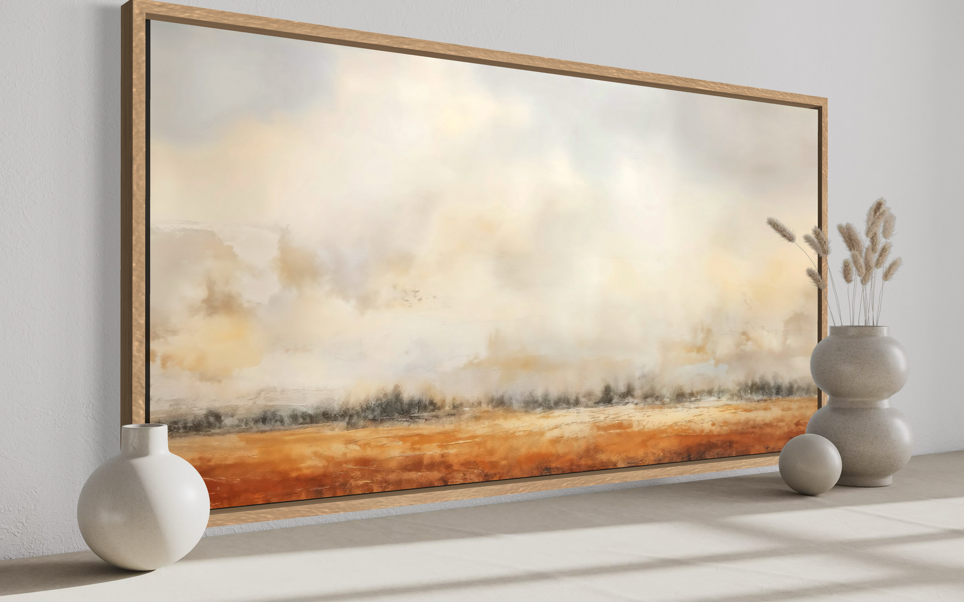 Farmhouse Wall Art - Minimalist Farm Canvas Art | Neutral Rustic Farm Field Painting