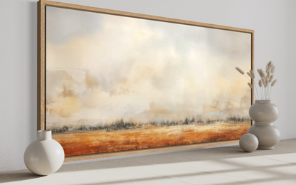 Farmhouse Wall Art - Minimalist Farm Canvas Art | Neutral Rustic Farm Field Painting