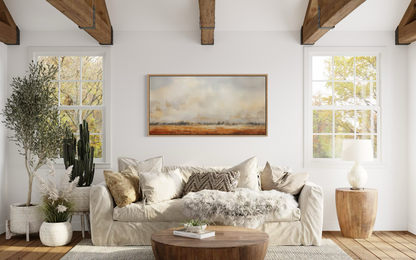 Farmhouse Wall Art - Minimalist Farm Canvas Art | Neutral Rustic Farm Field Painting