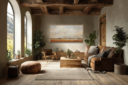 Farmhouse Wall Art - Minimalist Farm Canvas Art | Neutral Rustic Farm Field Painting