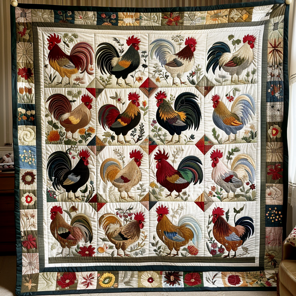 Throw (55'' x 60'') /Farmhouse Fowl Quilted Blanket