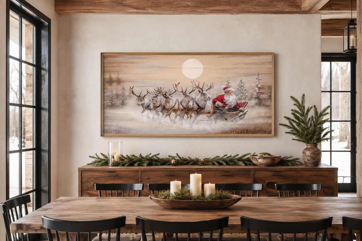 Santa Claus Inn Sleigh Wall Art - Rustic Christmas Canvas | Farmhouse Holiday Decor