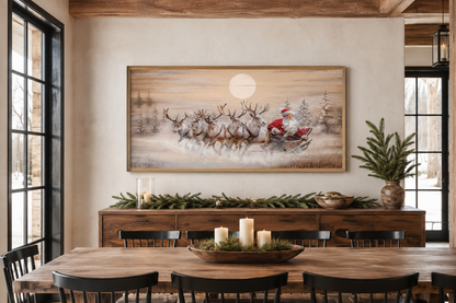 Santa Claus Inn Sleigh Wall Art - Rustic Christmas Canvas | Farmhouse Holiday Decor