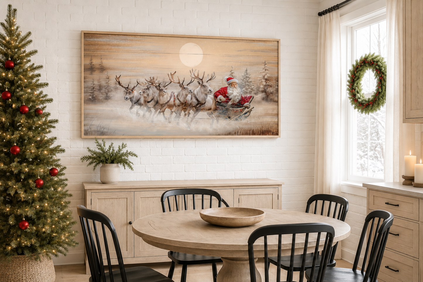 Santa Claus Inn Sleigh Wall Art - Rustic Christmas Canvas | Farmhouse Holiday Decor