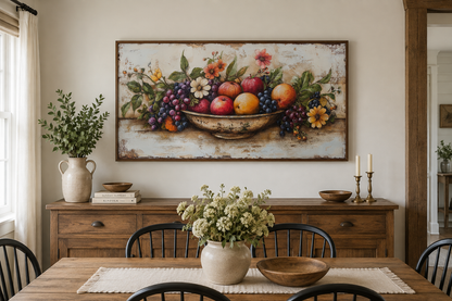 Farmhouse Kitchen Wall Art - Rustic Fruit Bowl Painting On Wood Canvas Print