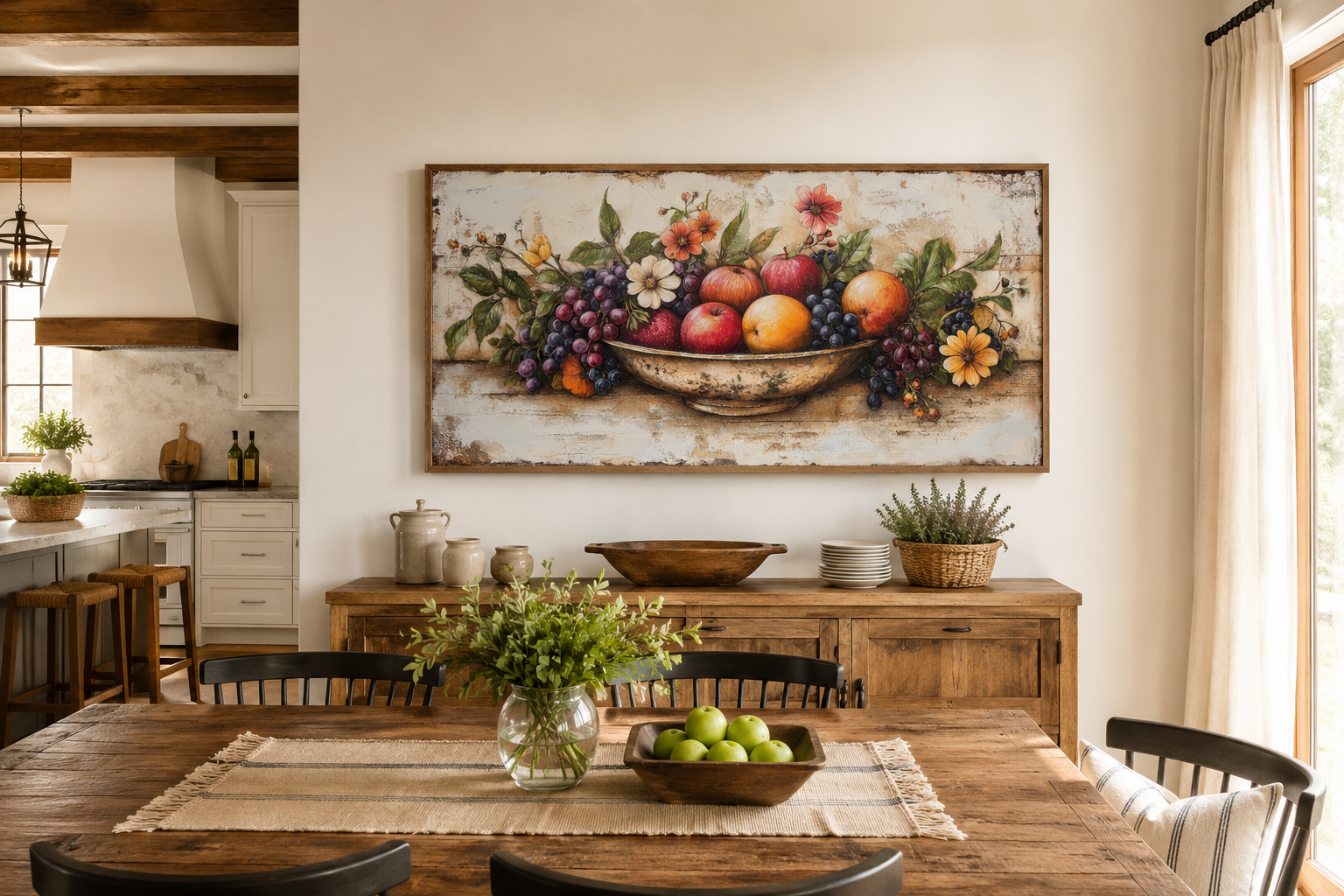 Farmhouse Kitchen Wall Art - Rustic Fruit Bowl Painting On Wood Canvas Print