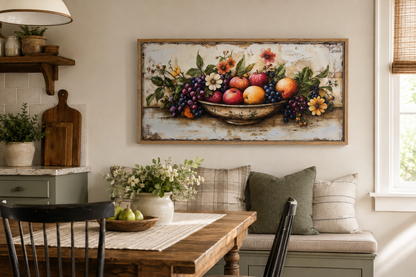 Farmhouse Kitchen Wall Art - Rustic Fruit Bowl Painting On Wood Canvas Print