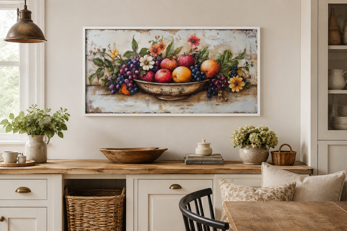 Farmhouse Kitchen Wall Art - Rustic Fruit Bowl Painting On Wood Canvas Print